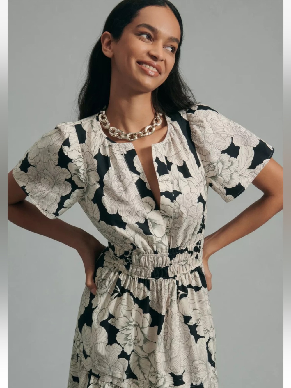 NWT Anthropologie The Somerset Maxi Dress White Rose Floral Peony L Large - Picture 2 of 13